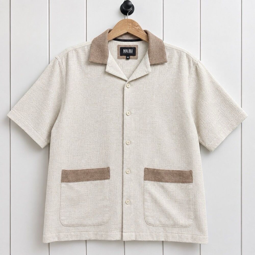Malibu by Drill Clothing Co Men's M Textured Creem Tan Camp Shirt Retro